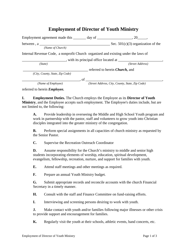 Employment of Director of Youth Ministry  Form