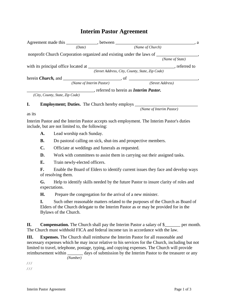 Interim Pastor Agreement  Form