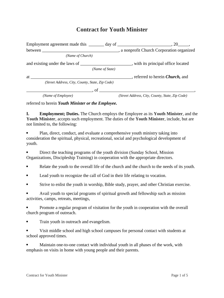 Ministry Contract Template  Form