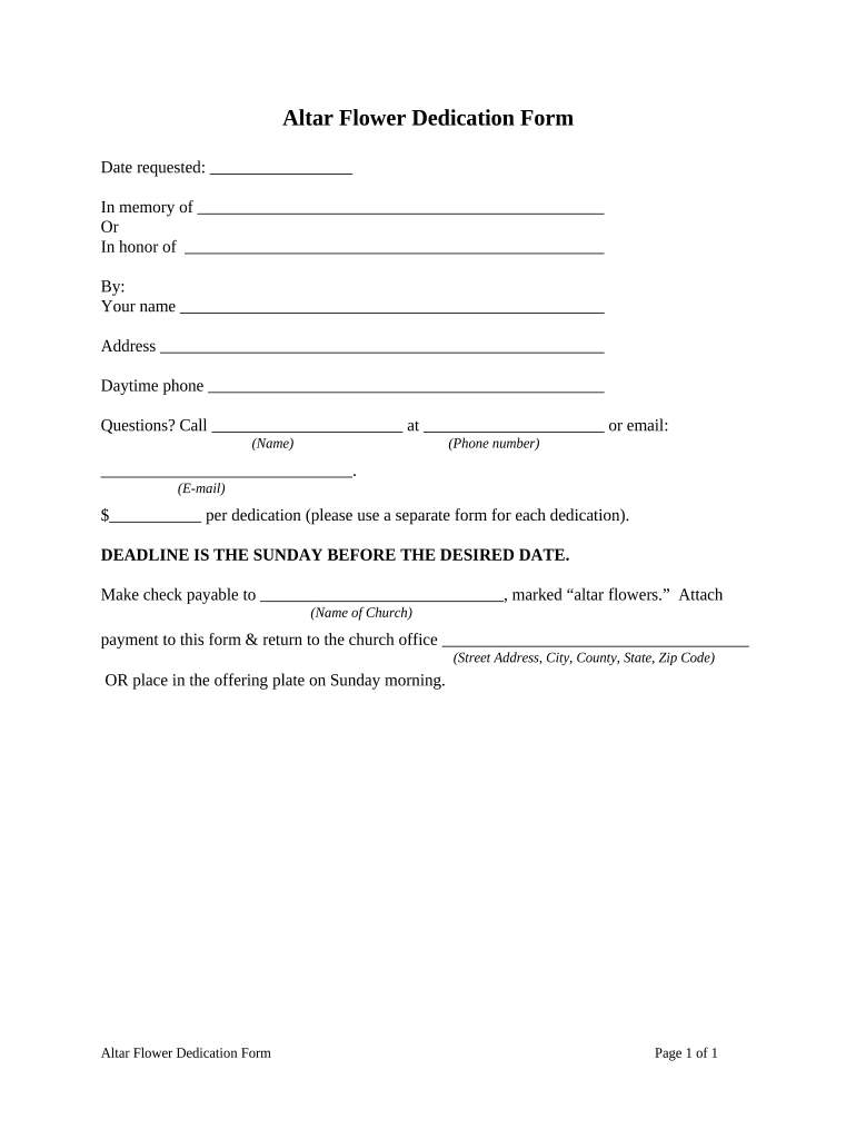 Altar Flower Dedication Form