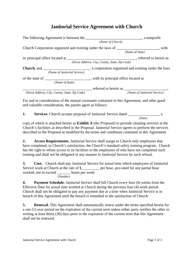 Janitorial Agreement Contract  Form