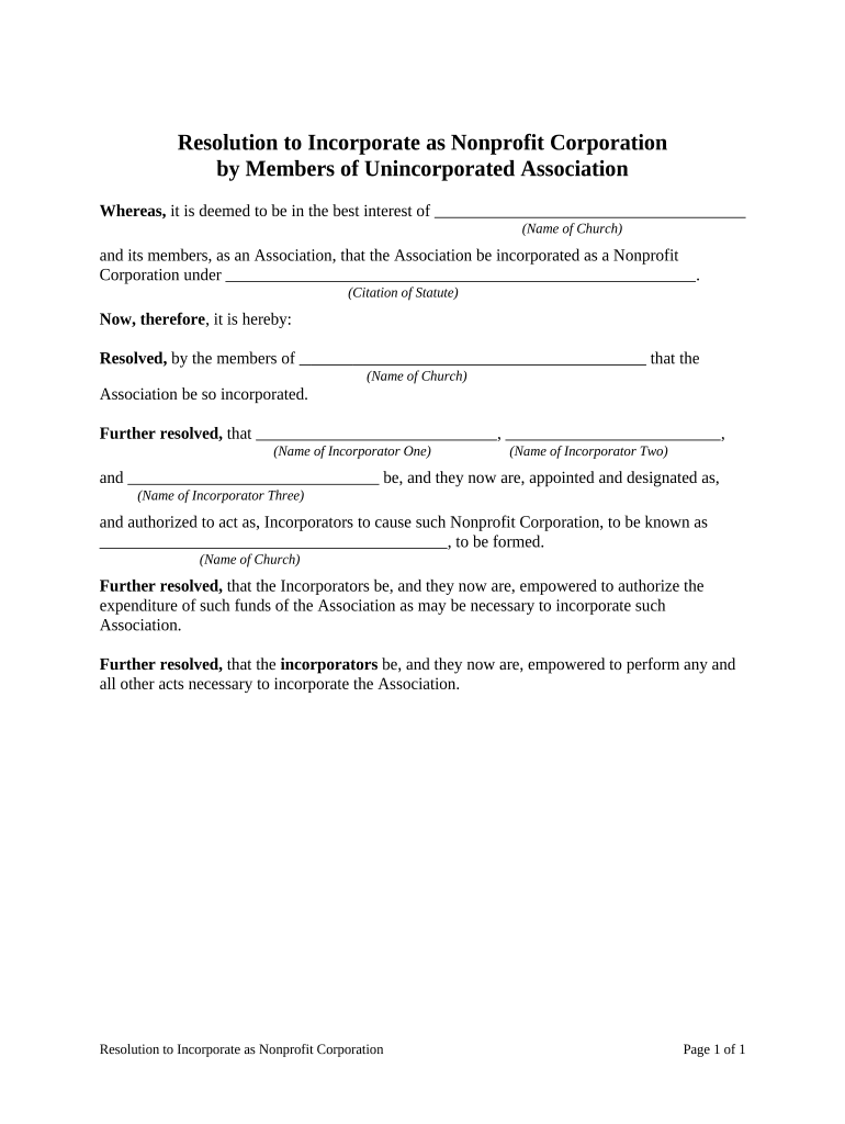 Resolution Nonprofit  Form
