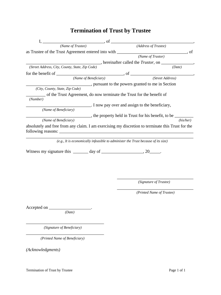 Termination Trustee  Form