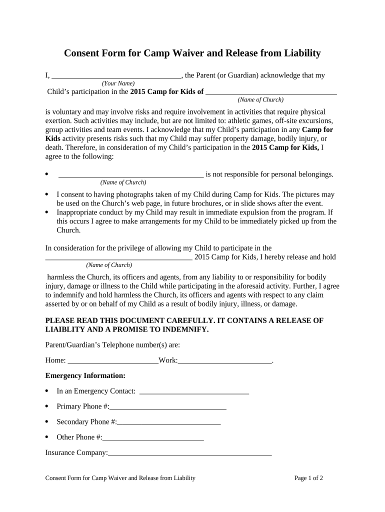 Form Waiver Template