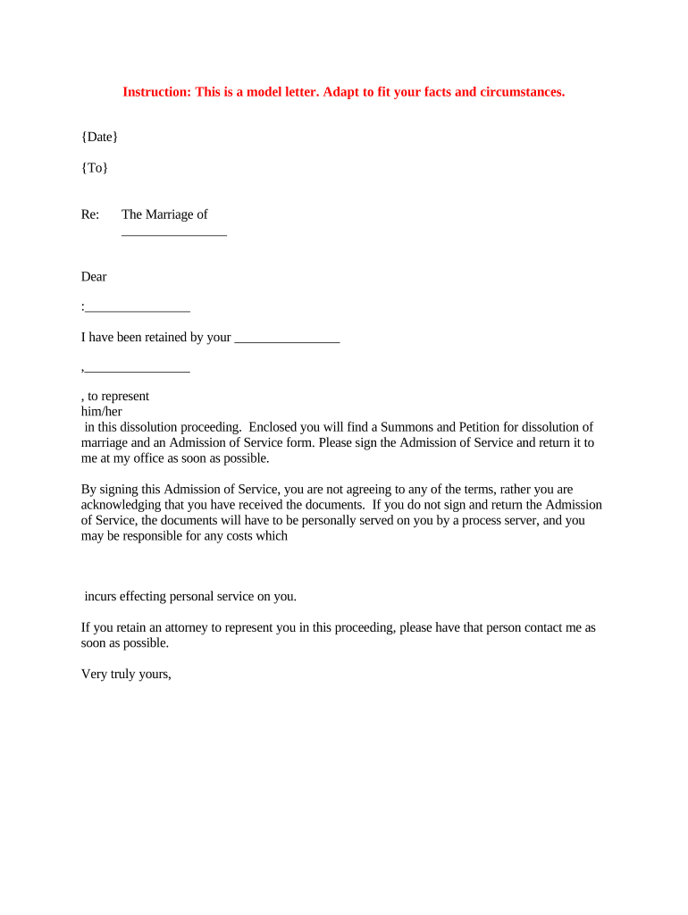 Cover Letter for Acknowledgment of Service of Process  Form