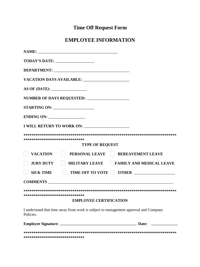 Time off Request Form