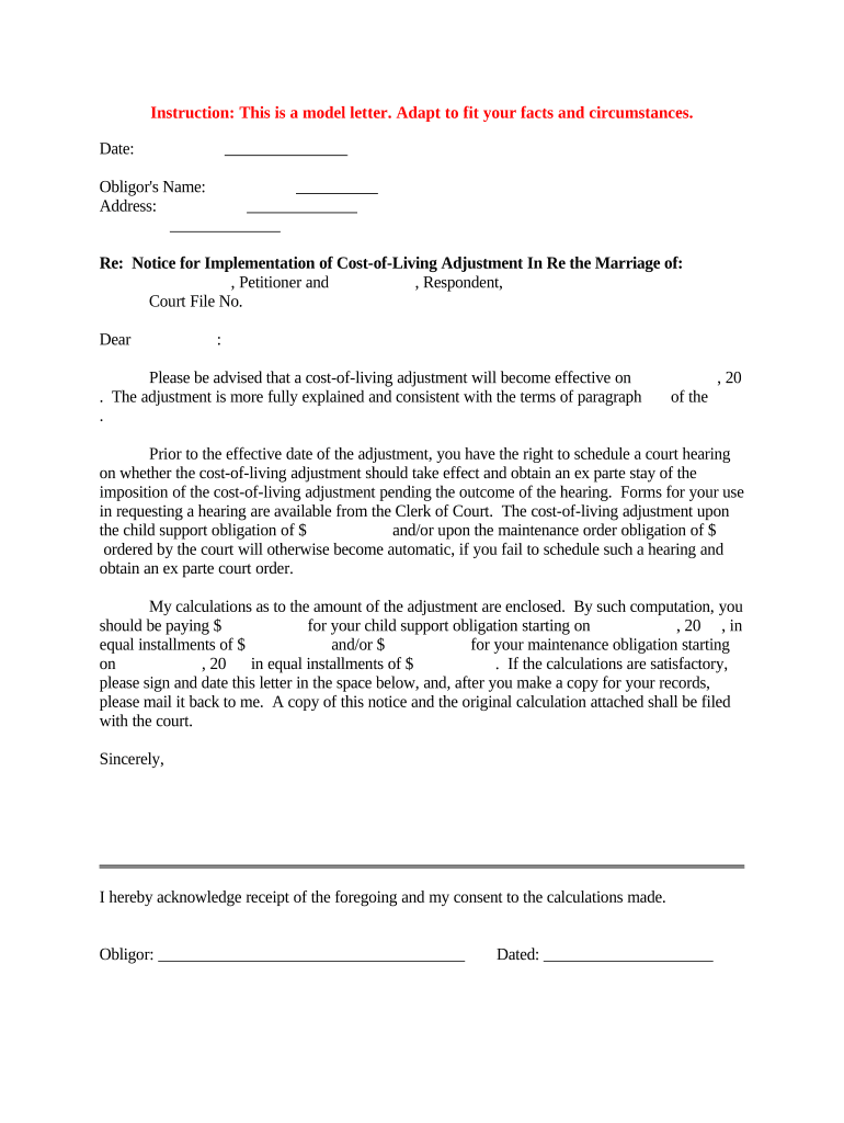 Sample Letter Adjustment  Form