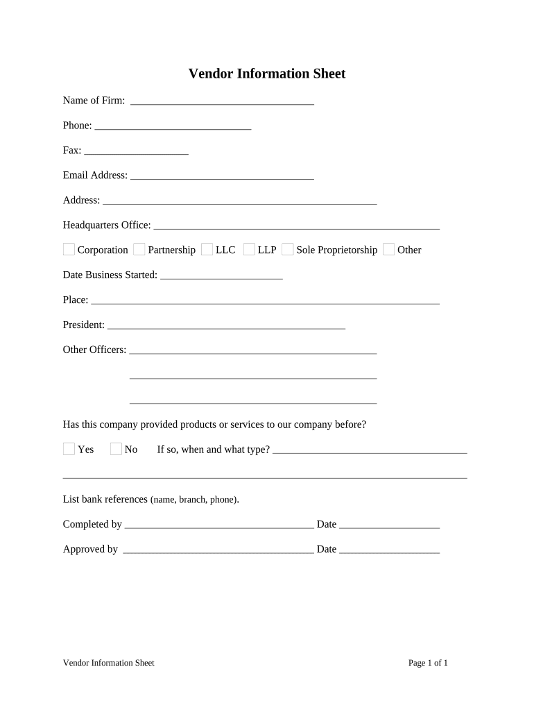 Vendor Information Sheet Fill Out and Sign Printable PDF Template