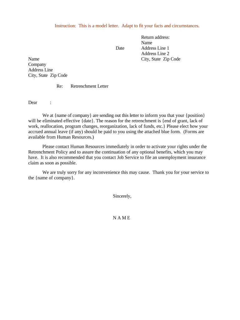 Sample Letter for Retrenchment Letter  Form