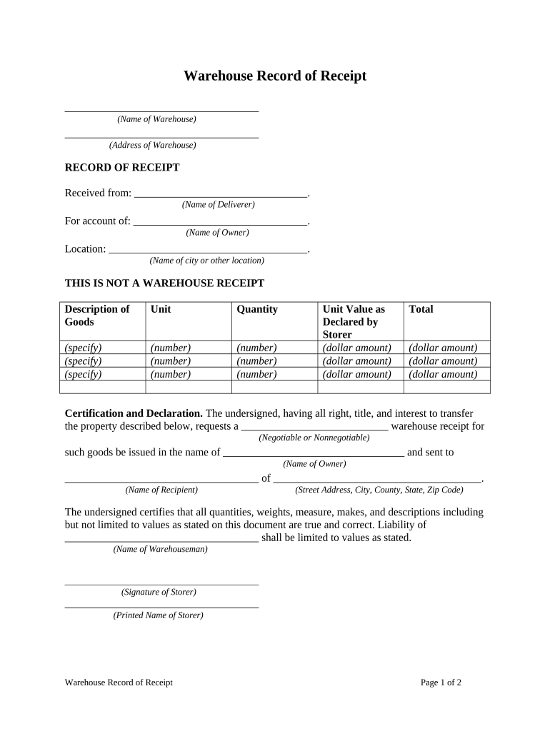 Record Receipt Form