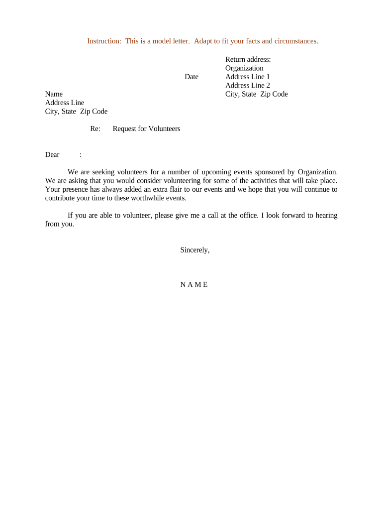 Sample Letter for Request for Volunteers  Form