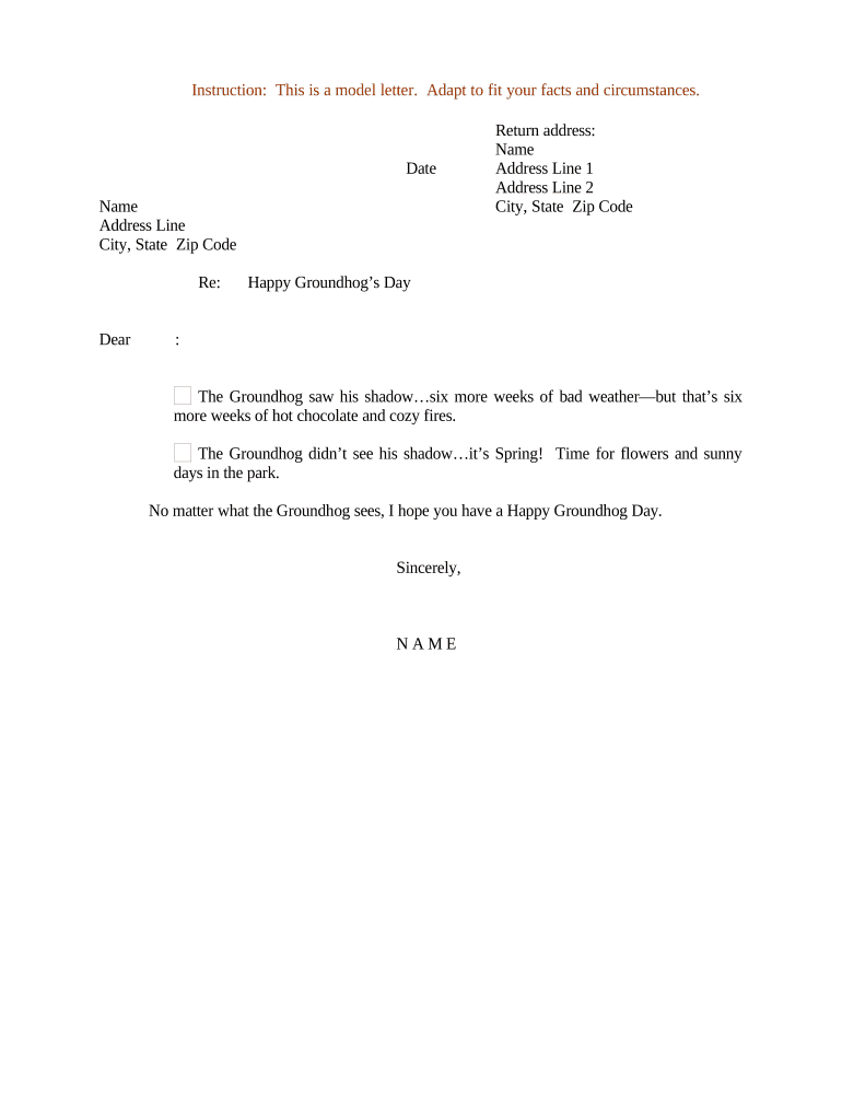 Sample Letter for Happy Groundhog's Day  Form