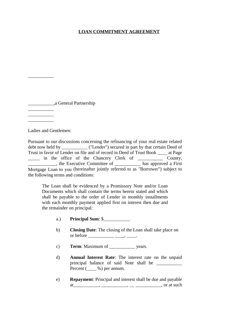 Commitment Agreement Sample Form Fill Out and Sign Printable PDF