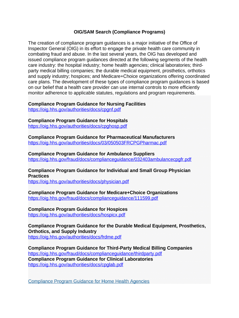OIGSAM Search Compliance Programs  Form
