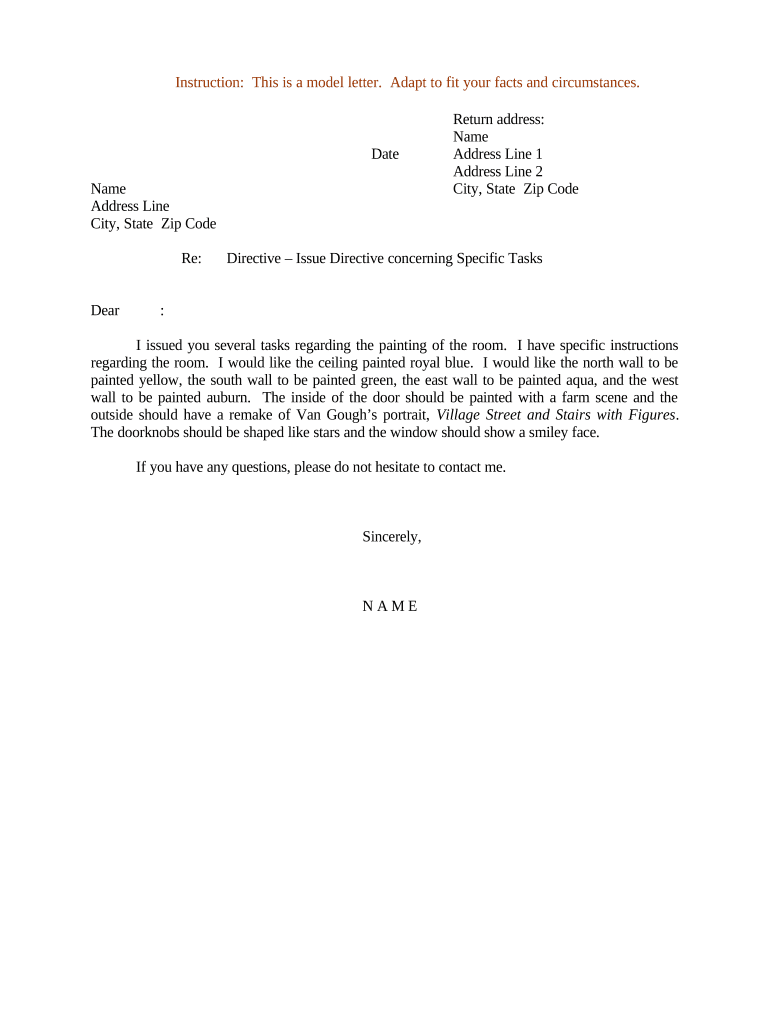 Sample Letter for Directive Specific Tasks Form