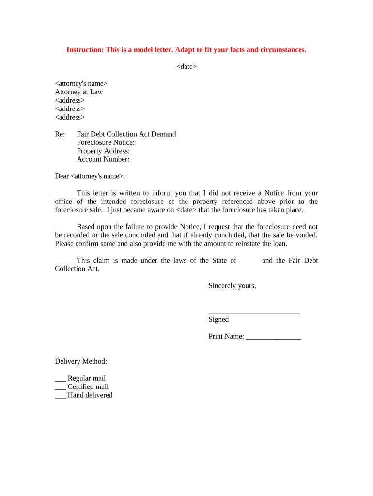 Letter Foreclosure Notice  Form