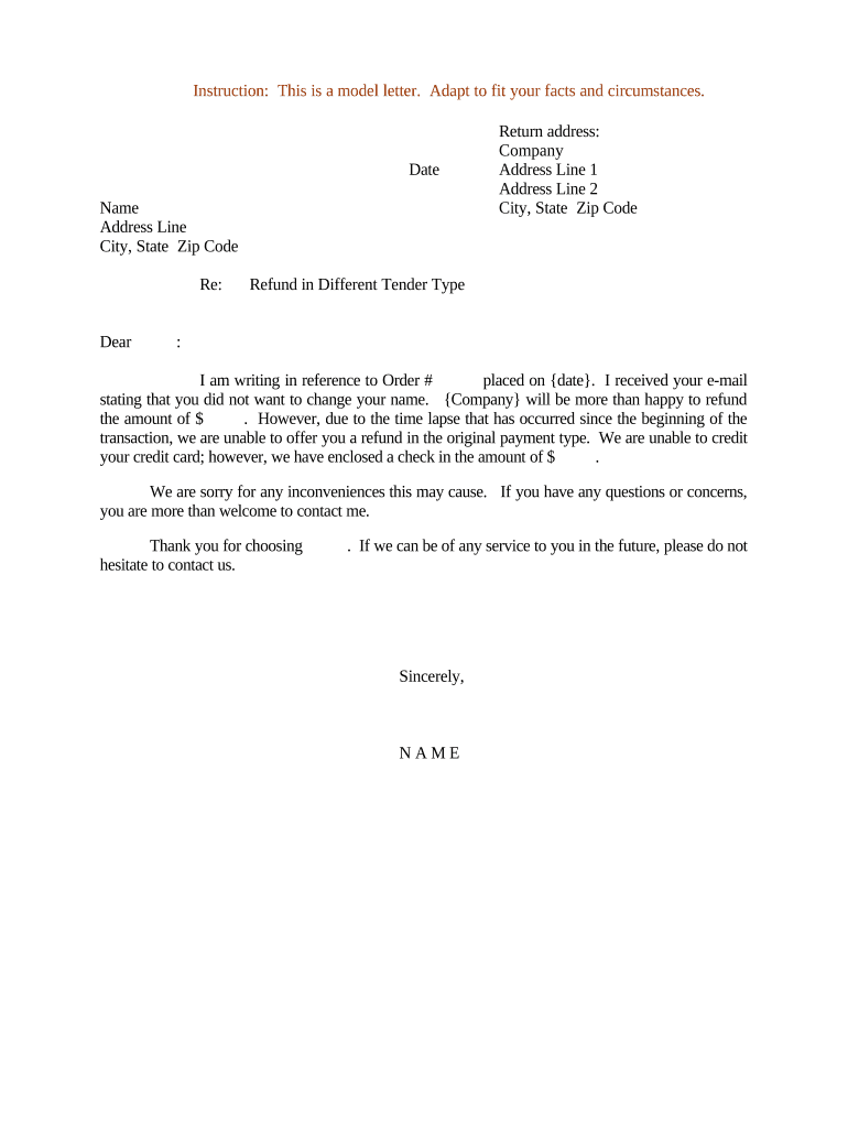 Sample Letter Refund  Form