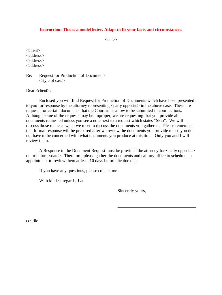 Sample Letter of Request for Documents  Form