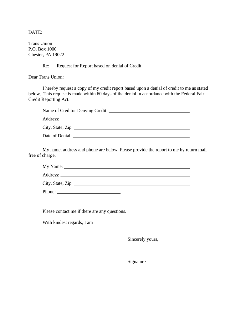 Letter Requesting Credit Report  Form