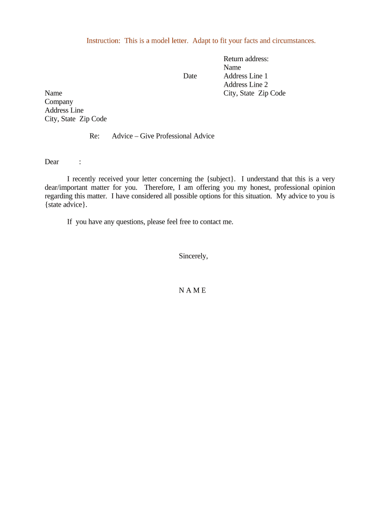 Sample Letter Advice  Form