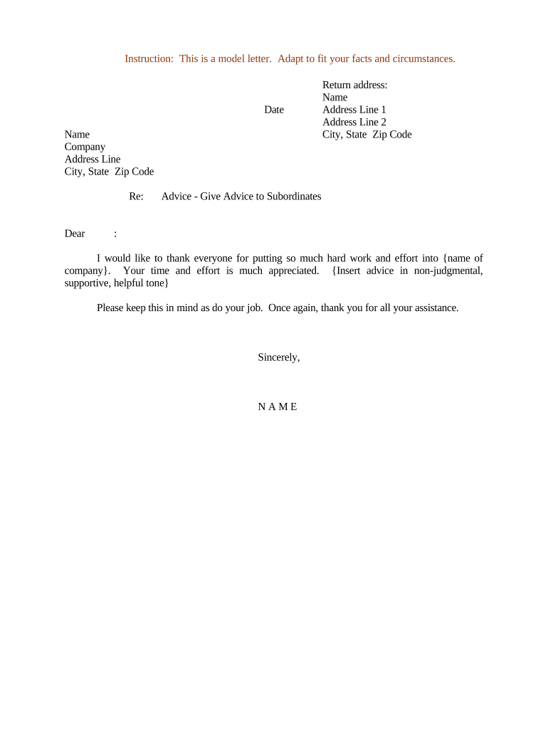 Sample Letter for Advice to Subordinates  Form