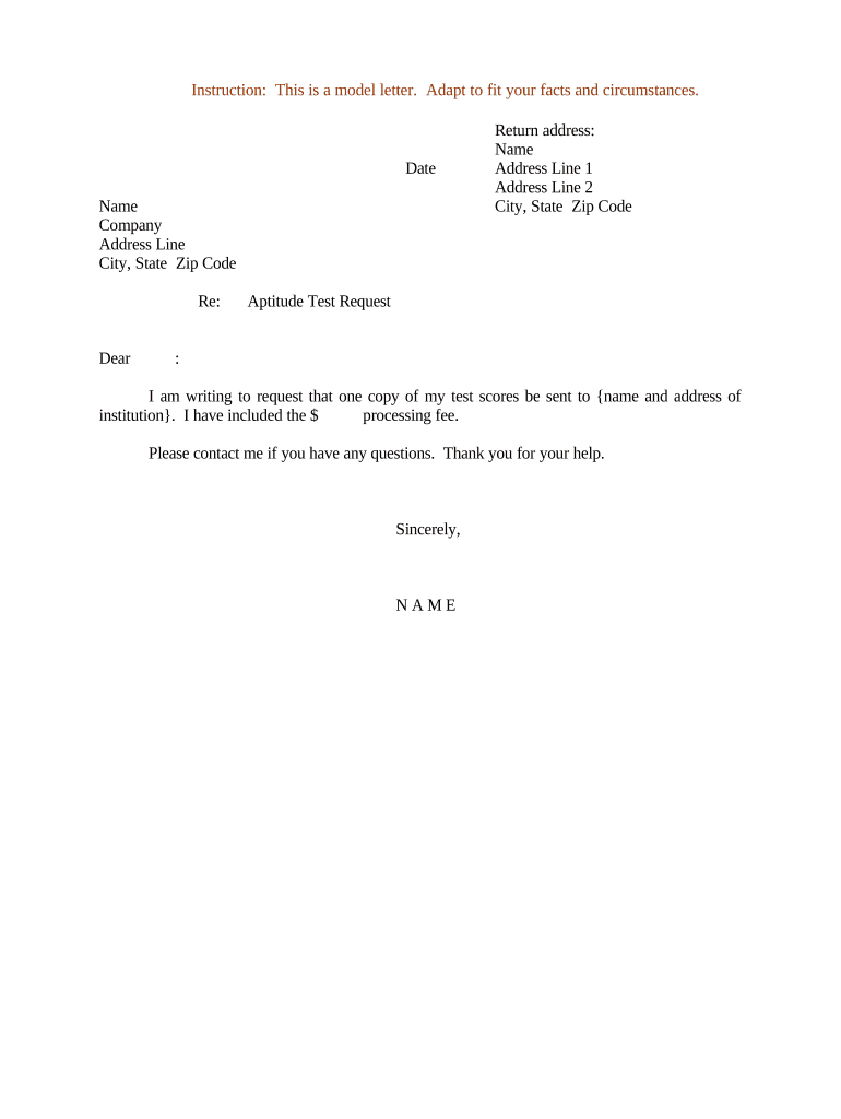Sample Letter for Aptitude Test Request  Form