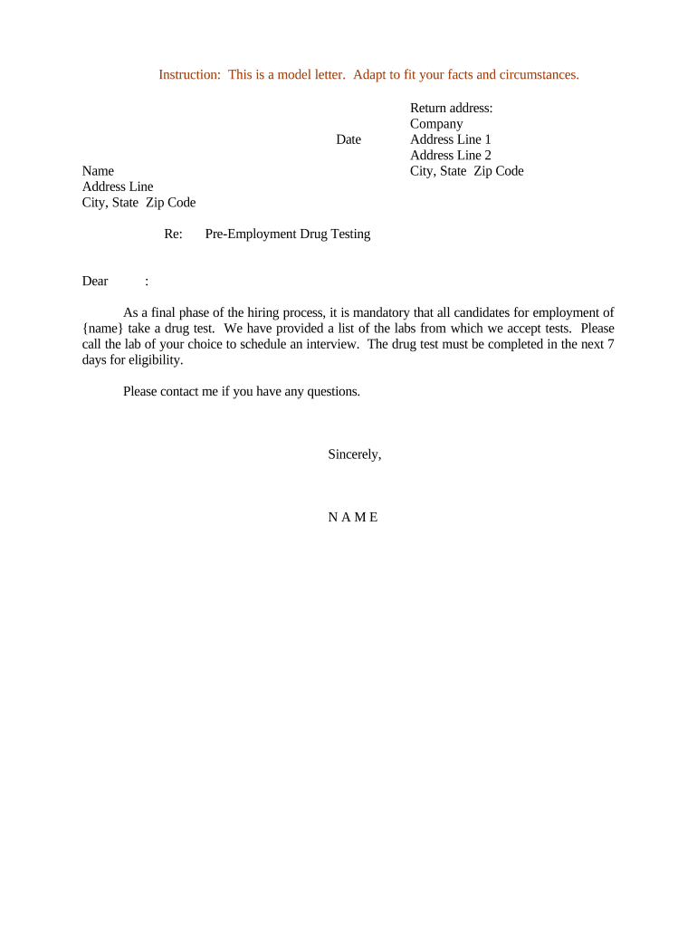 Sample Letter Drug Testing  Form