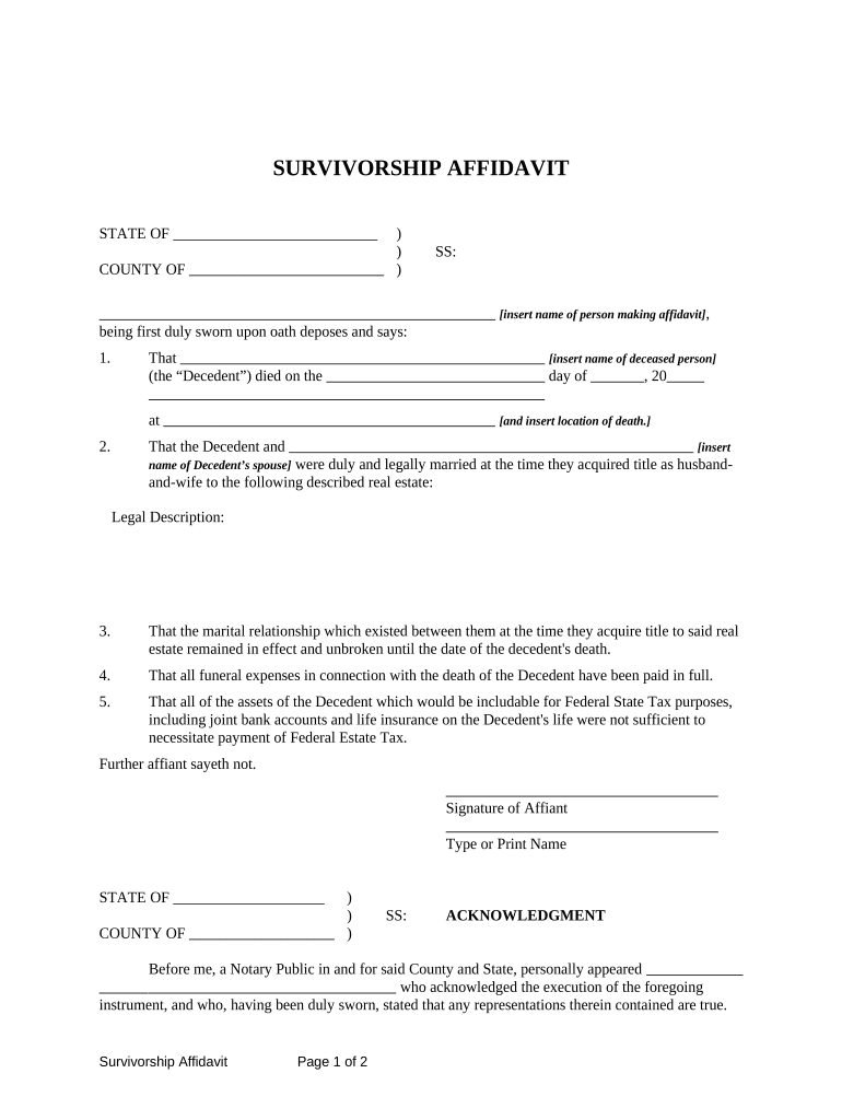 Survivorship Affidavit  Form