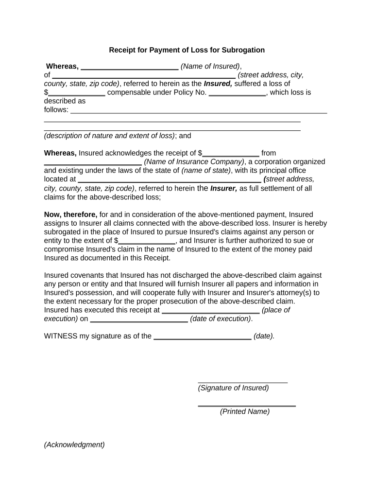Payment Subrogation  Form
