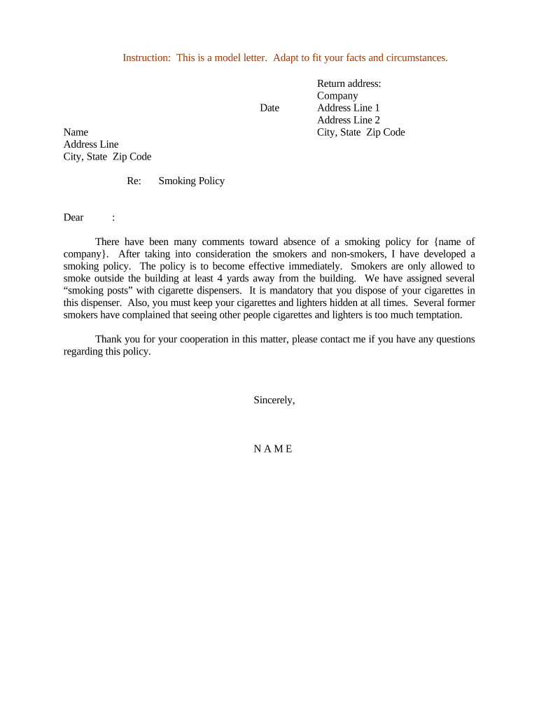 Sample Letter for Smoking Policy  Form