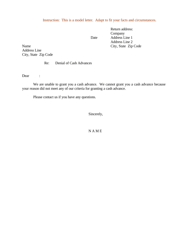 Sample Letter Cash  Form