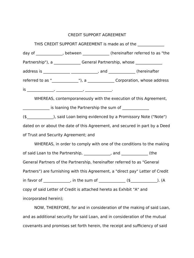 Credit Support Agreement  Form