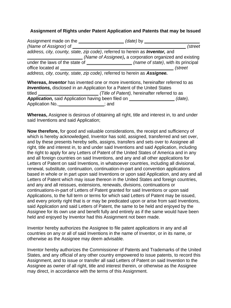 Fill and Sign the Application Patents Form