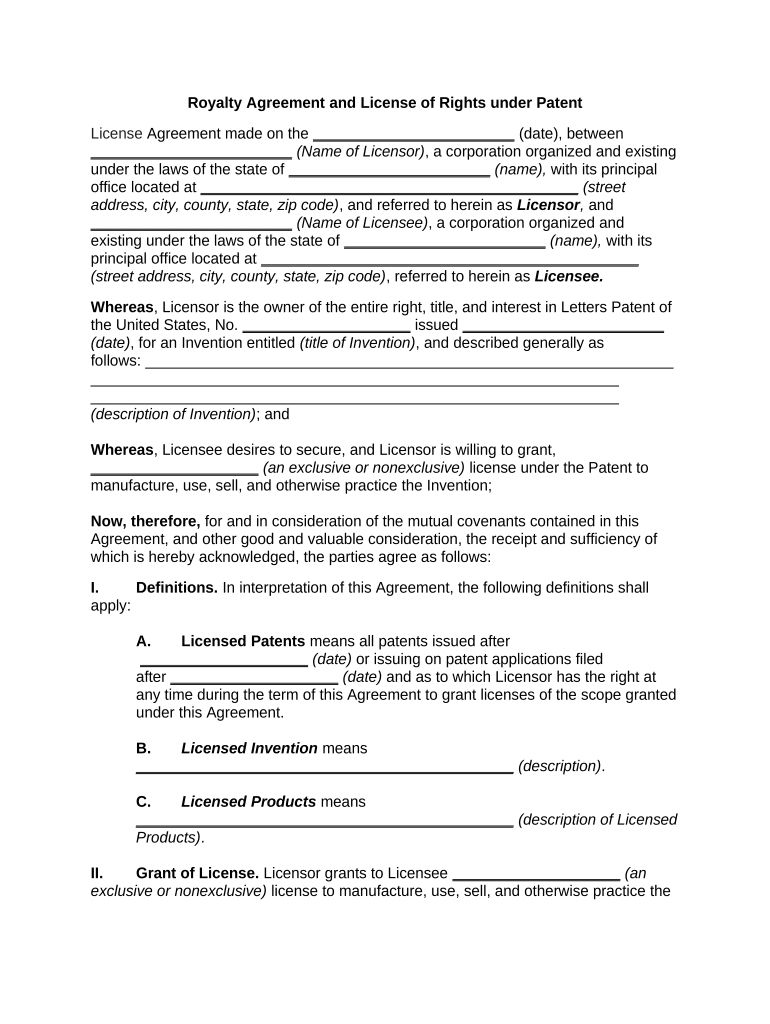 Royalty Agreement Sample Form Fill Out and Sign Printable PDF