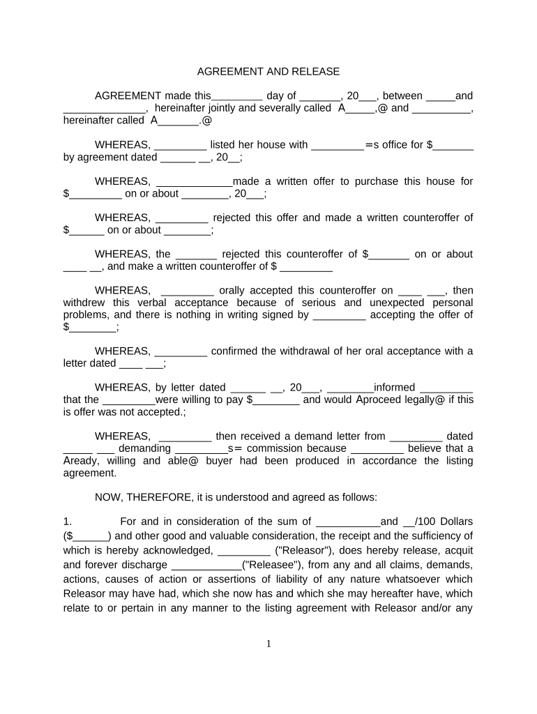 Agreement Release Listing  Form