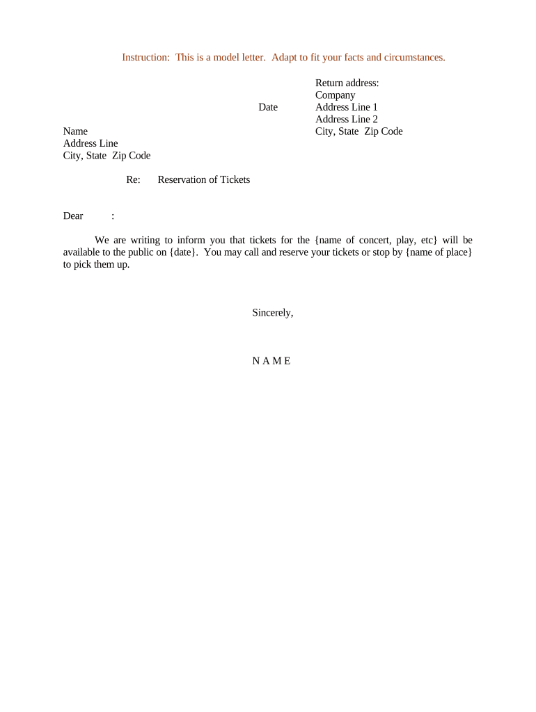 Sample Letter Reservation  Form