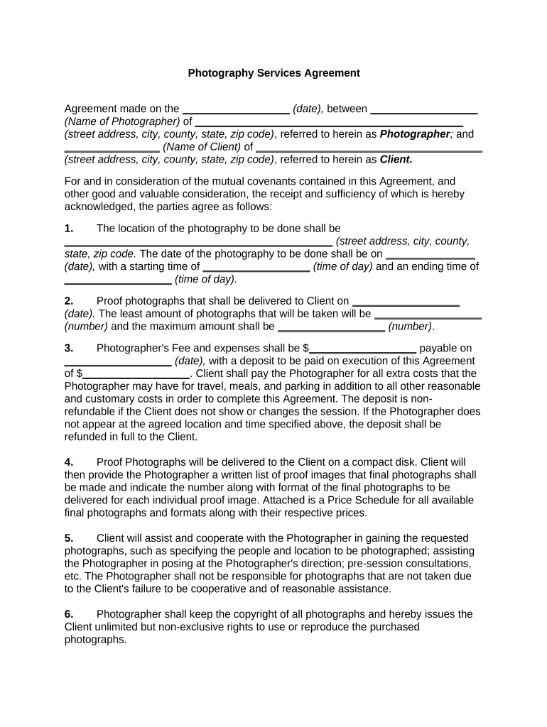 Photography Agreement  Form