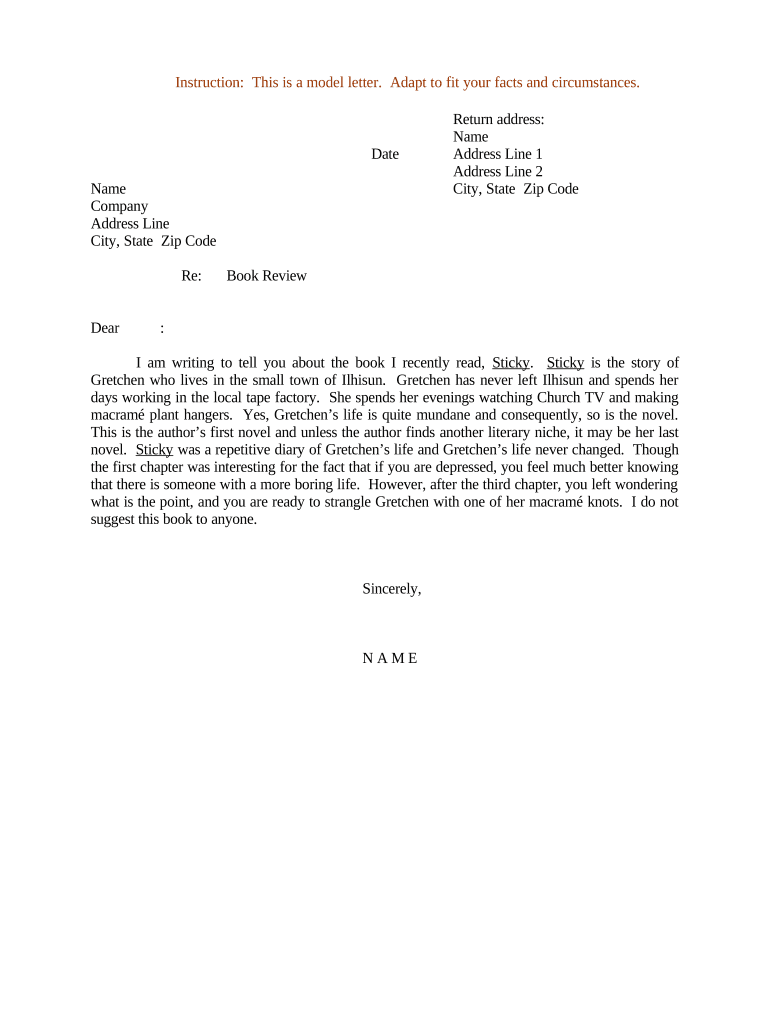 Sample Letter for Book Review  Form
