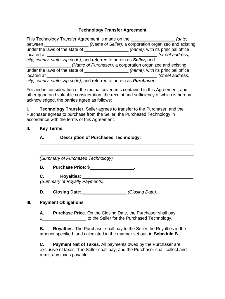 Technology Transfer Agreement  Form