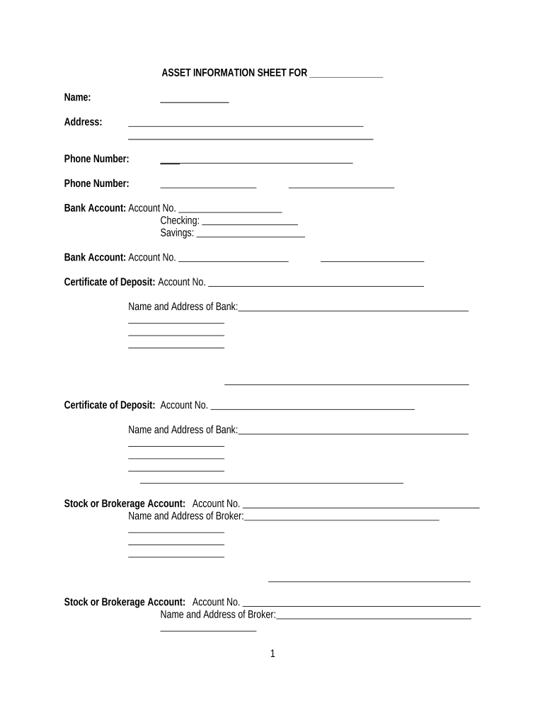 Asset Information Sheet