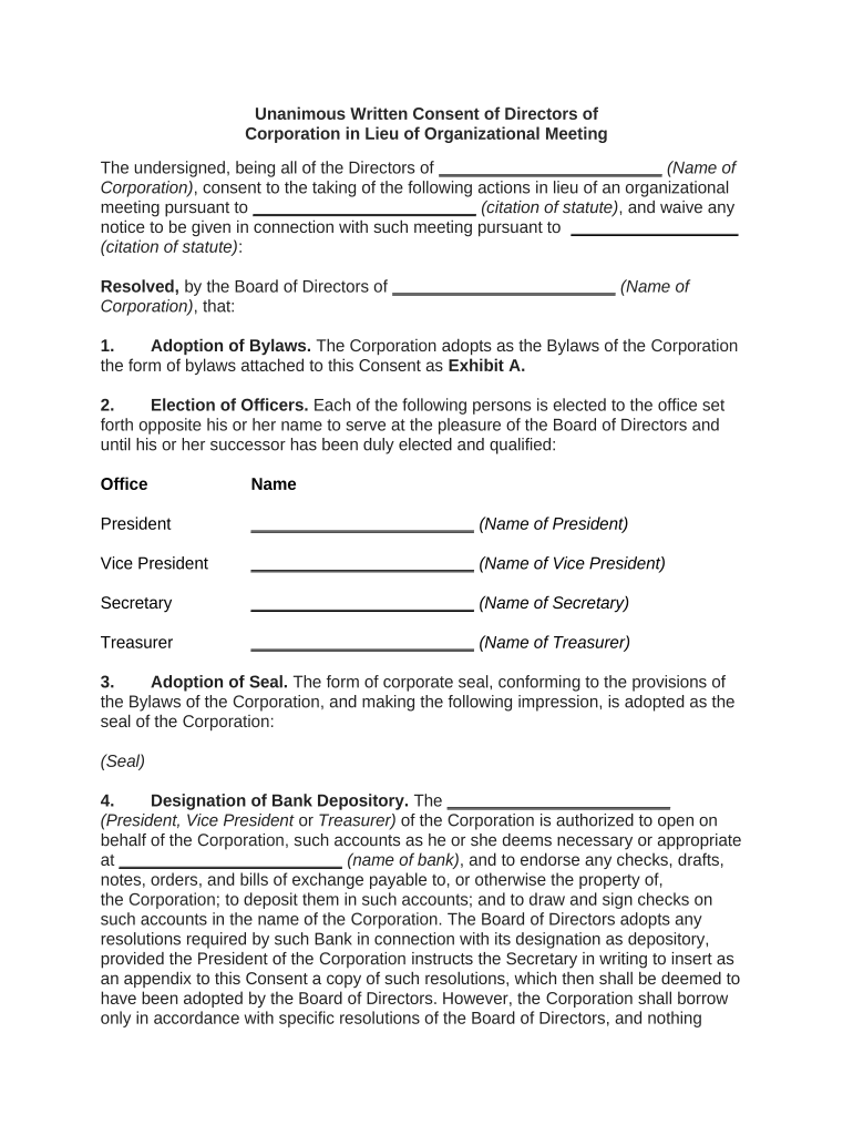 Unanimous Written Consent  Form