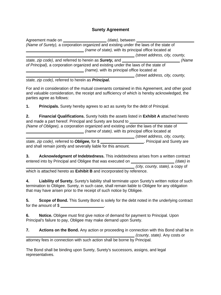 Surety Agreement Form Fill Out and Sign Printable PDF Template signNow