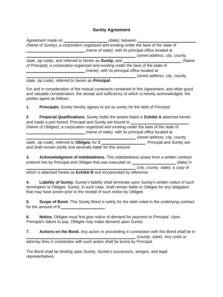 Surety Agreement  Form