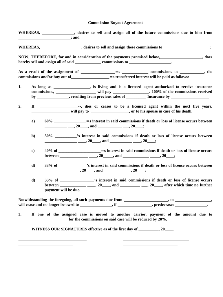 Commission Agreement Agent Template  Form