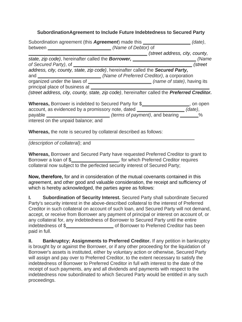 Subordination Agreement  Form