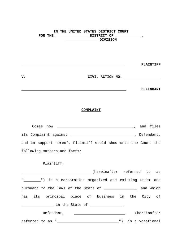 Federal Court Matter  Form