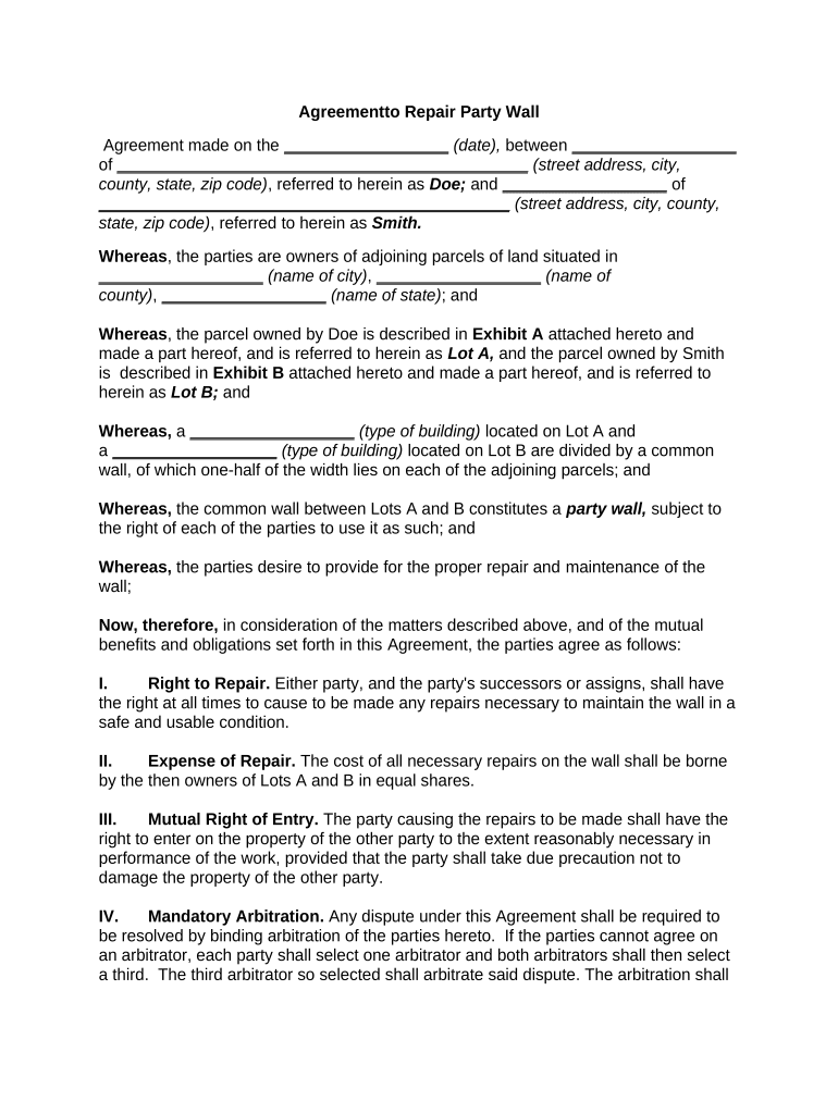 Party Wall Agreement  Form