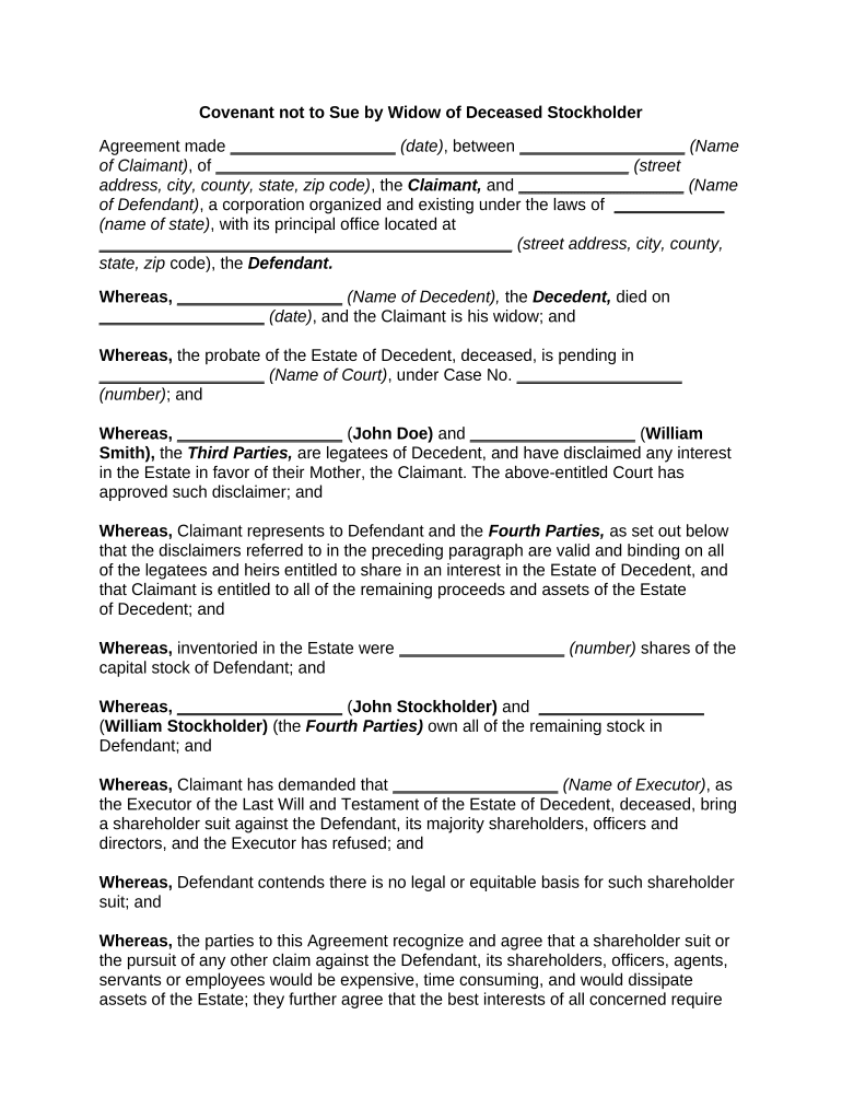 Covenant Not Sue  Form