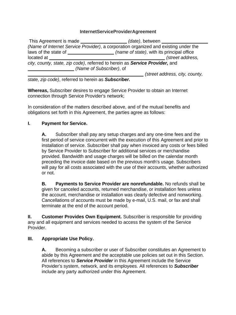 Internet Service Agreement  Form