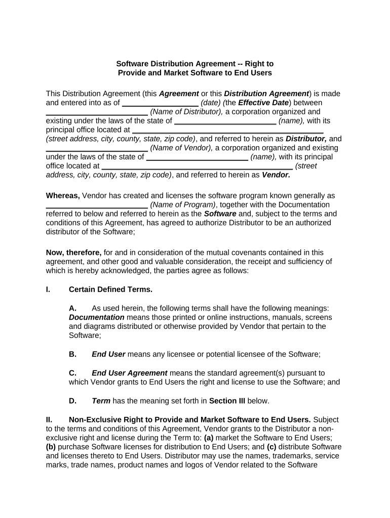 Software Distribution Agreement  Form